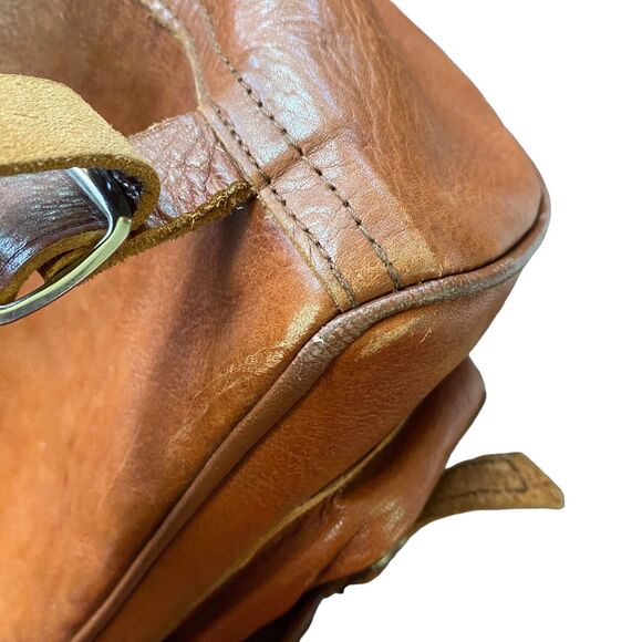 Vintage Tan Leather Drawstring Backpack Rucksack Rugged Bag Brown main image 11
